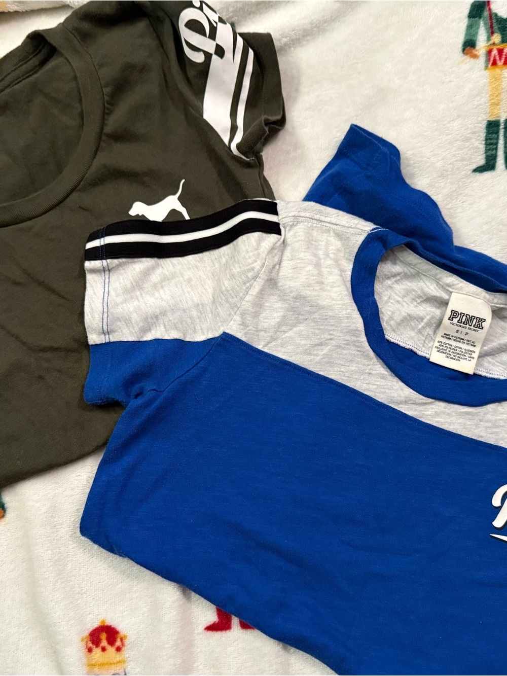 PINK by Victoria's Secret Royal Blue & Light Gray Colorblock Tee